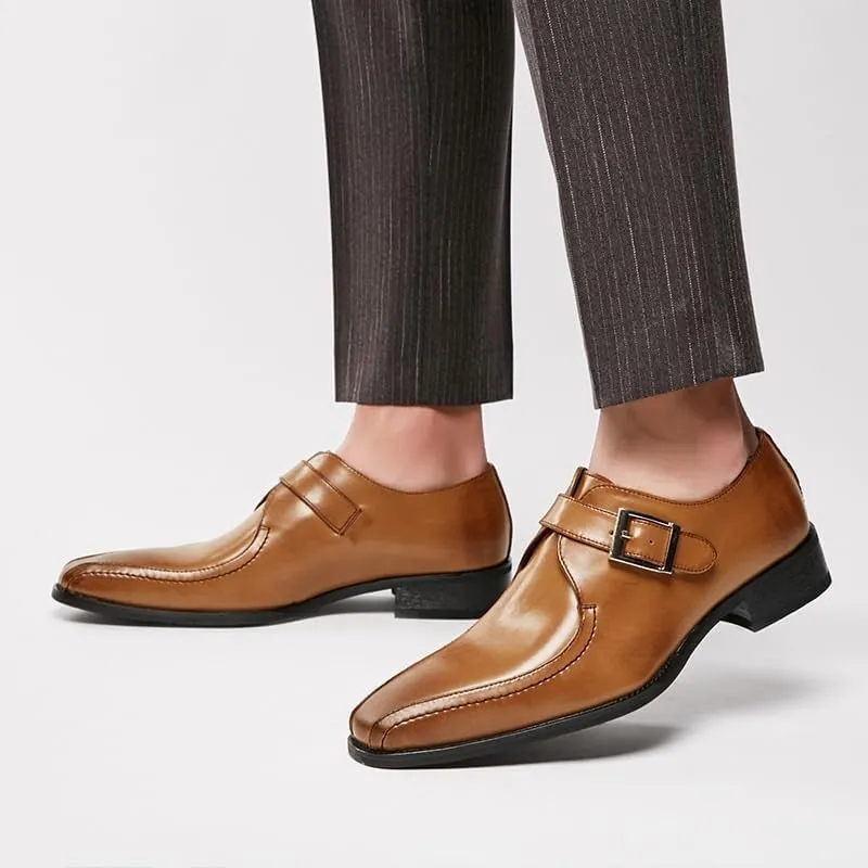 Men's Business Formal Wear Buckle Gentleman Single Shoes Rubber Sole Non-Slip Wear-Resistant Gradient Design Low-top Pedal Suitable