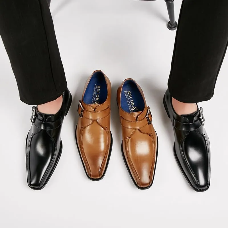 Men's Business Formal Wear Buckle Gentleman Single Shoes Rubber Sole Non-Slip Wear-Resistant Gradient Design Low-top Pedal Suitable