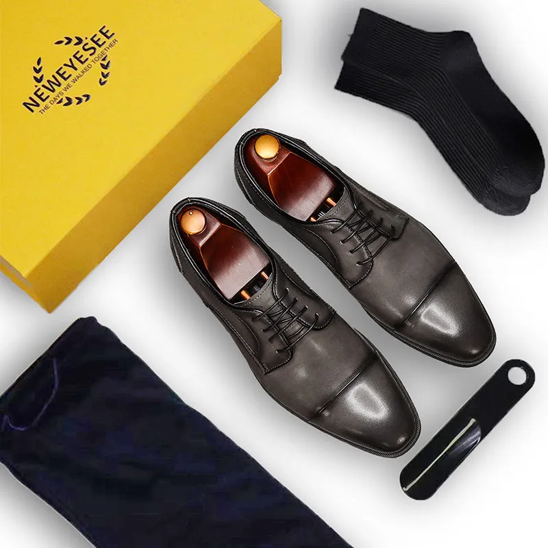 Men's Cap Toe Derby Shoes Polished Leather & Secure Lacing