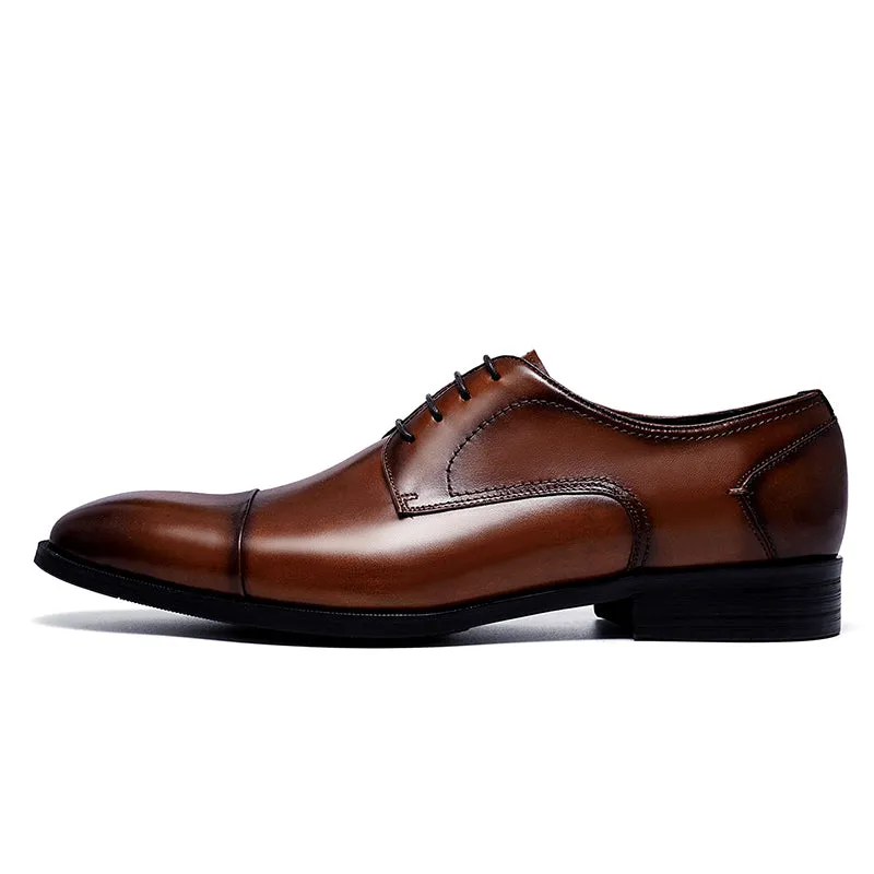 Men's Cap Toe Derby Shoes Polished Leather & Secure Lacing
