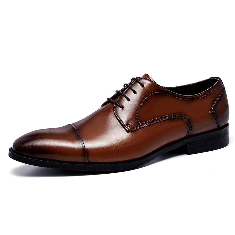 Men's Cap Toe Derby Shoes Polished Leather & Secure Lacing