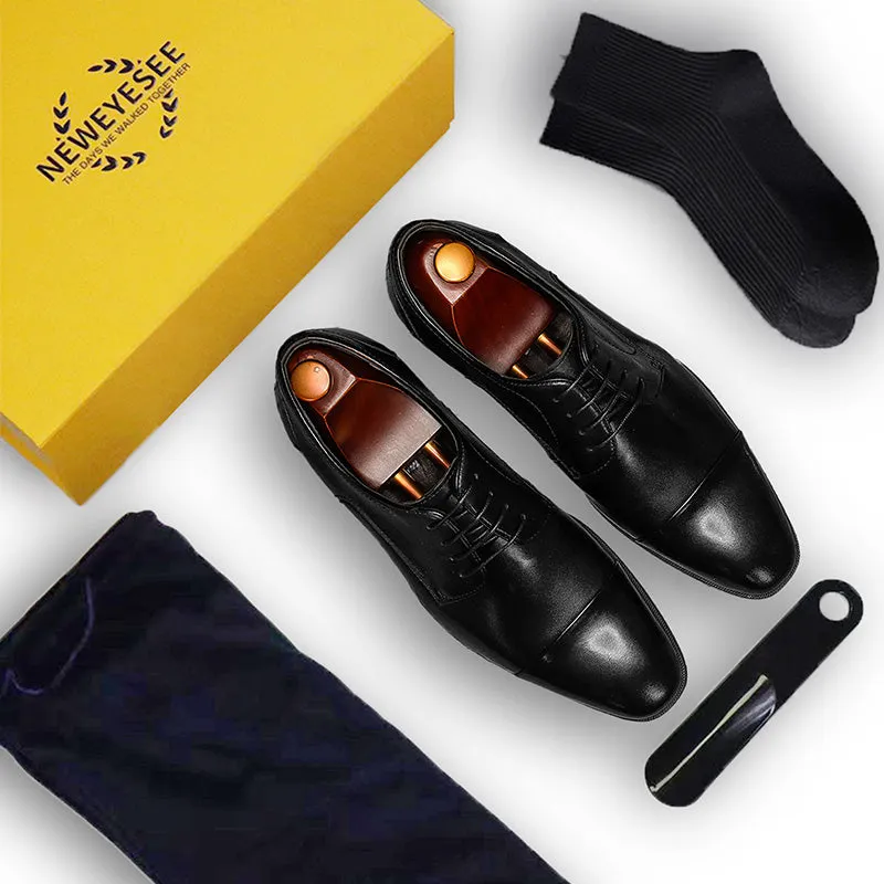 Men's Cap Toe Derby Shoes Polished Leather & Secure Lacing