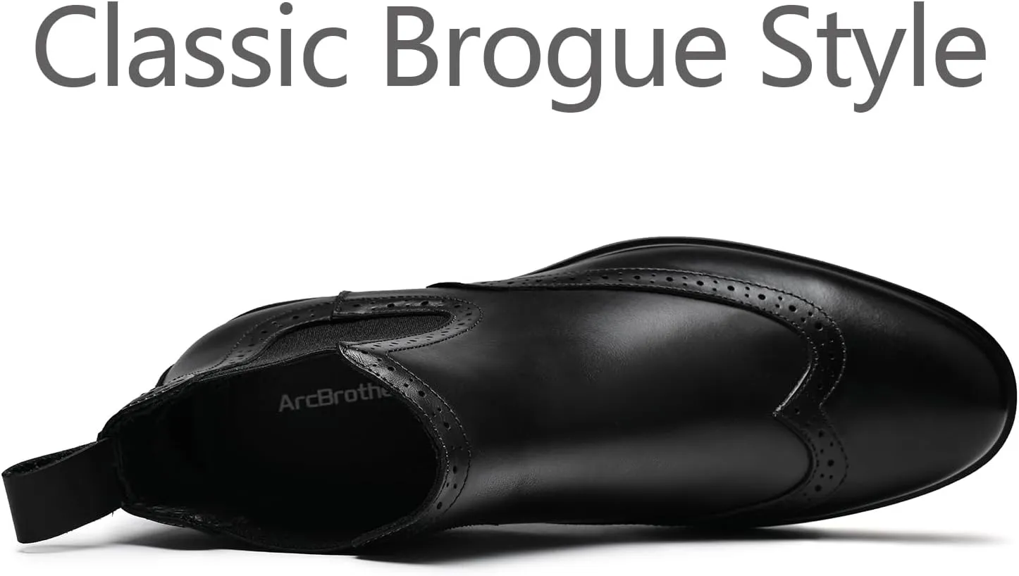 Mens Chelsea Boots,Dress Boots For Men,Slip-on Formal Dress Boots for Men Casual Ankle Boots Classic Brogue Style