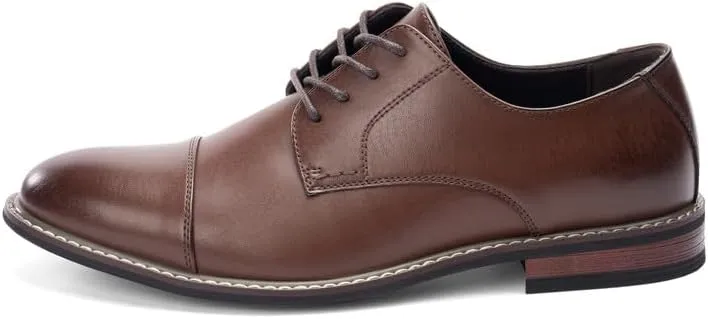 Mens Classic Dress Oxfords, Wingtip Prince Modern Formal Lace Up Shoes, Round Toe, TPR Outsole