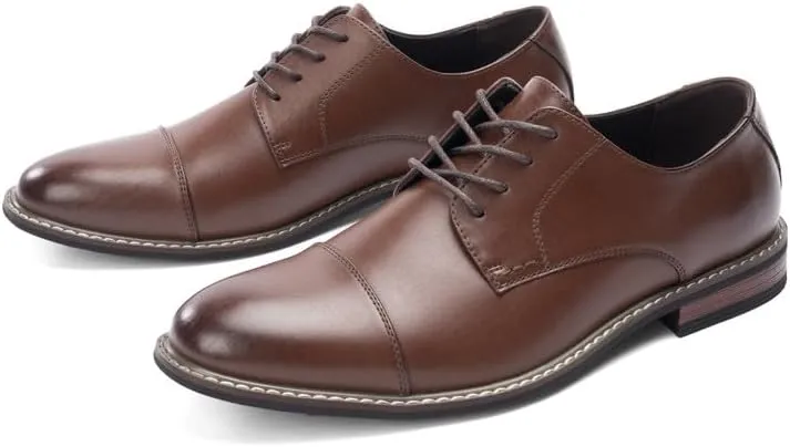 Mens Classic Dress Oxfords, Wingtip Prince Modern Formal Lace Up Shoes, Round Toe, TPR Outsole