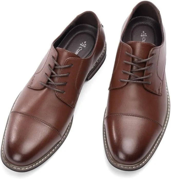 Mens Classic Dress Oxfords, Wingtip Prince Modern Formal Lace Up Shoes, Round Toe, TPR Outsole
