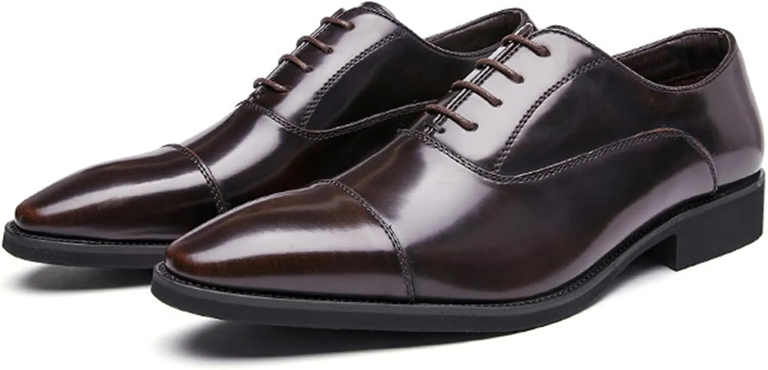 Mens Classic Formal Oxford Shoes, Italian Luxury Leather Tuxedo Wedding Business Dress Shoes Round Toe Block Heel Elegant Slip On Formal