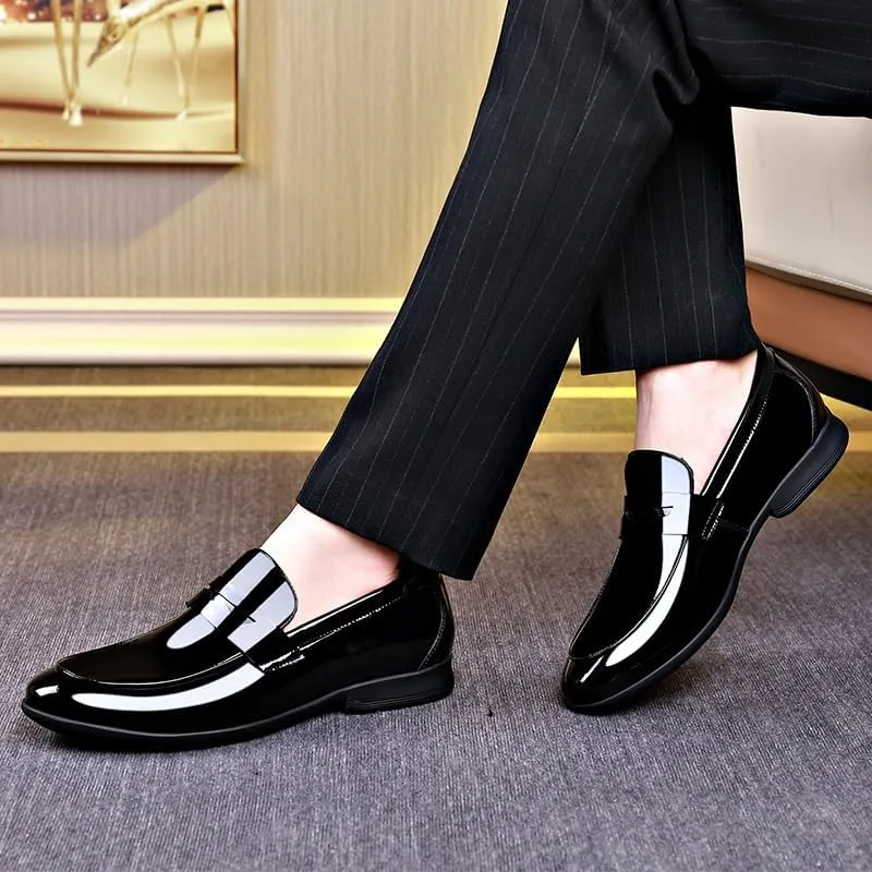 Mens Classic Formal Slip On Oxford Business Wedding Suit Tuxedo Dress Shoes Faux Patent Leather Shoe for Men