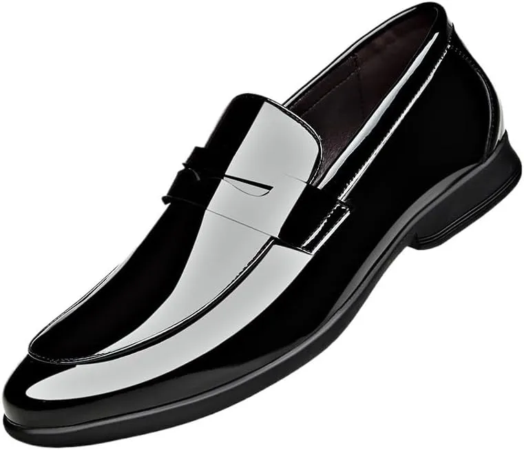 Mens Classic Formal Slip On Oxford Business Wedding Suit Tuxedo Dress Shoes Faux Patent Leather Shoe for Men