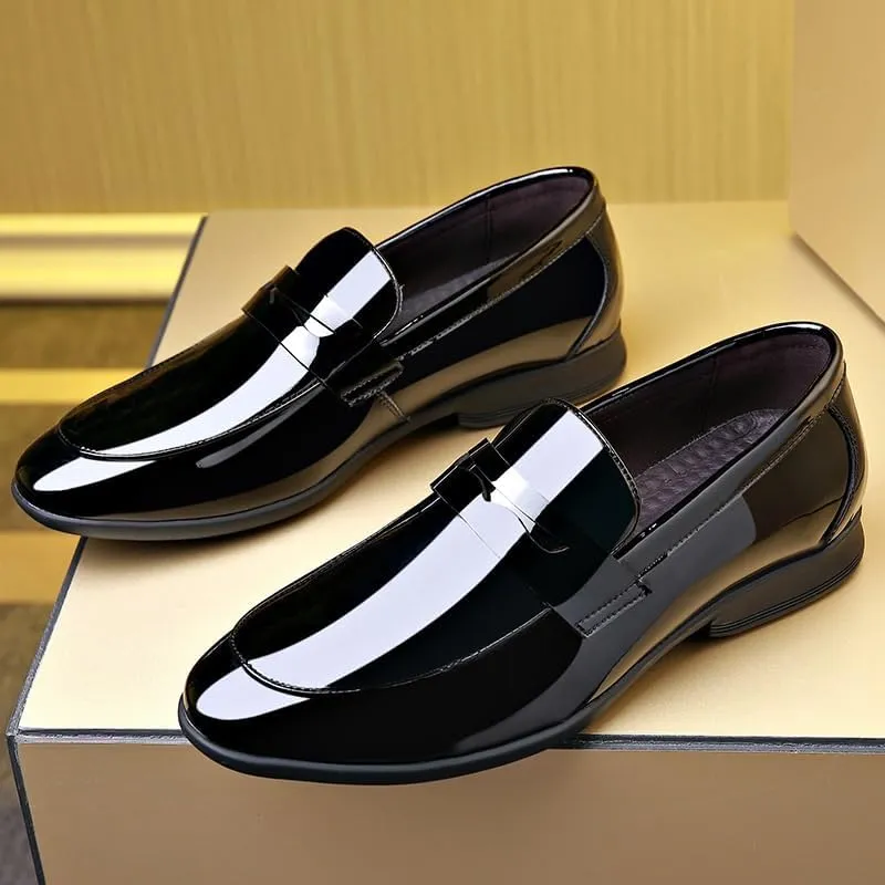 Mens Classic Formal Slip On Oxford Business Wedding Suit Tuxedo Dress Shoes Faux Patent Leather Shoe for Men
