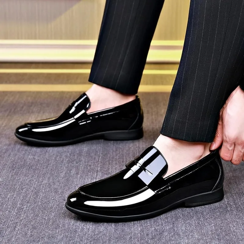 Mens Classic Formal Slip On Oxford Business Wedding Suit Tuxedo Dress Shoes Faux Patent Leather Shoe for Men