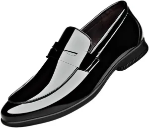 Mens Classic Formal Slip On Oxford Business Wedding Suit Tuxedo Dress Shoes Faux Patent Leather Shoe for Men