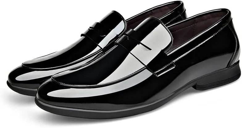 Mens Classic Formal Slip On Oxford Business Wedding Suit Tuxedo Dress Shoes Faux Patent Leather Shoe for Men