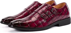 Men's Classic Patent Leather Double Monk Mouth Cap Toe Formal Business Loafers Vintage Casual Comfortable Non-Slip Wedding Formal Shoes