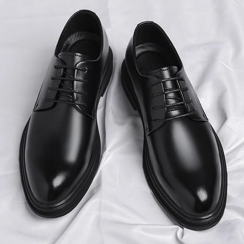 Men's Classic Retro Brogue Shoes Daily Lace-Up Business Leather Shoes Men Office Casual Black Oxfords