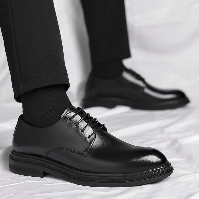 Men's Classic Retro Brogue Shoes Daily Lace-Up Business Leather Shoes Men Office Casual Black Oxfords