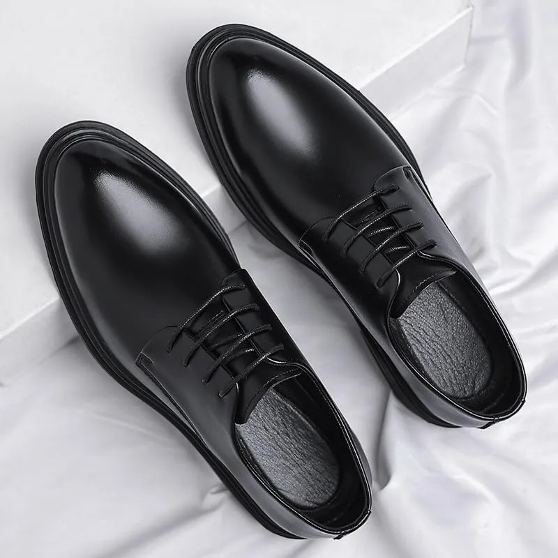 Men's Classic Retro Brogue Shoes Daily Lace-Up Business Leather Shoes Men Office Casual Black Oxfords