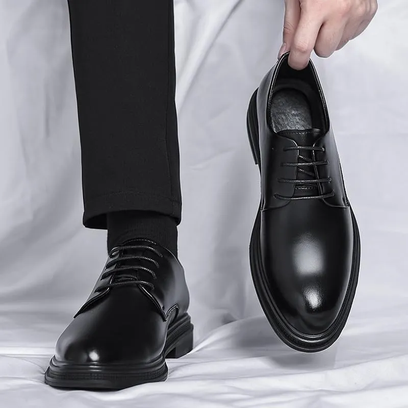 Men's Classic Retro Brogue Shoes Daily Lace-Up Business Leather Shoes Men Office Casual Black Oxfords
