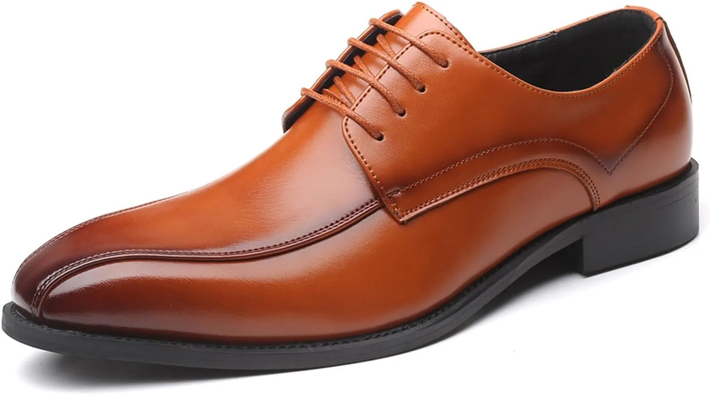 Men's Comfort Dress Shoes Slip On Pointed Toe Derbys Formal Business Casual Oxford Trendy Plaid Upper Tuxedo Shoes for Men
