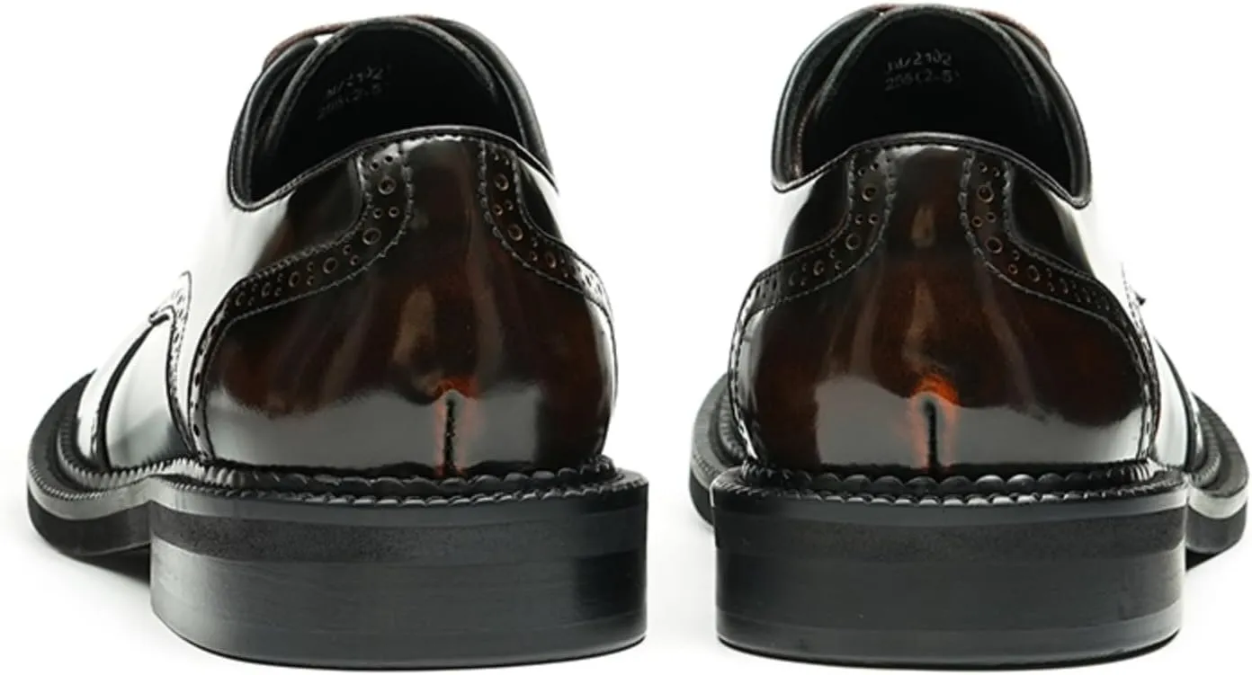 Men’s Derby Dress Shoes Calfskin - Brogue Glossy Round Toe Lace Up Derby Shoes Calf Upper Pigskin Lining and Soft Rubber Sole for Ultimate Comfort & Versatile Style Business Causal Wedding Party