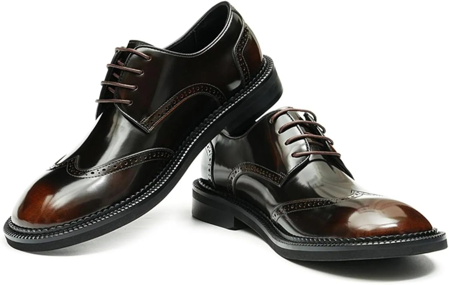 Men’s Derby Dress Shoes Calfskin - Brogue Glossy Round Toe Lace Up Derby Shoes Calf Upper Pigskin Lining and Soft Rubber Sole for Ultimate Comfort & Versatile Style Business Causal Wedding Party
