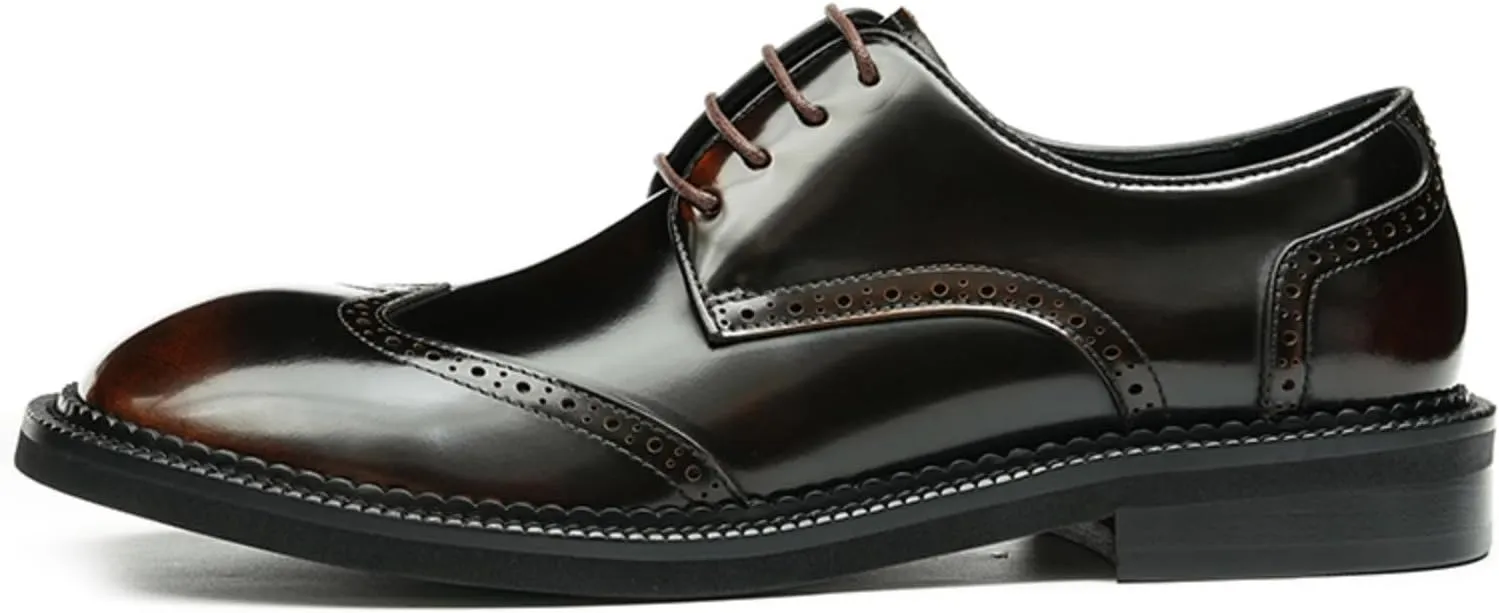 Men’s Derby Dress Shoes Calfskin - Brogue Glossy Round Toe Lace Up Derby Shoes Calf Upper Pigskin Lining and Soft Rubber Sole for Ultimate Comfort & Versatile Style Business Causal Wedding Party
