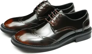 Men’s Derby Dress Shoes Calfskin - Brogue Glossy Round Toe Lace Up Derby Shoes Calf Upper Pigskin Lining and Soft Rubber Sole for Ultimate Comfort & Versatile Style Business Causal Wedding Party