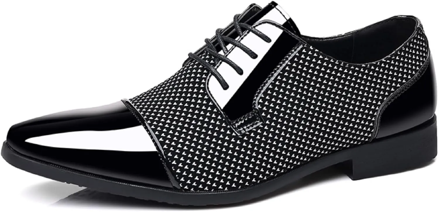 Men's Dress Shoes Patent Leather Oxfords Classic Lace-up Formal Tuxedo Shoes Business Wedding Derby Shoes Cap Toe Fashion
