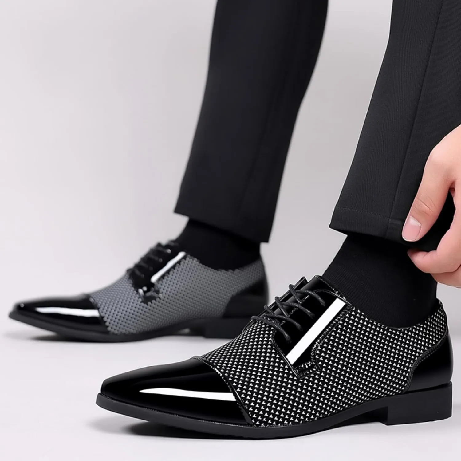 Men's Dress Shoes Patent Leather Oxfords Classic Lace-up Formal Tuxedo Shoes Business Wedding Derby Shoes Cap Toe Fashion