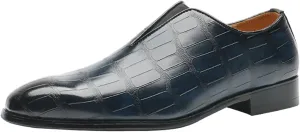 Men's Dress Shoes with Crocodile Printed Leather in Brogue Elastic Band Oxford Formal Shoes for Men