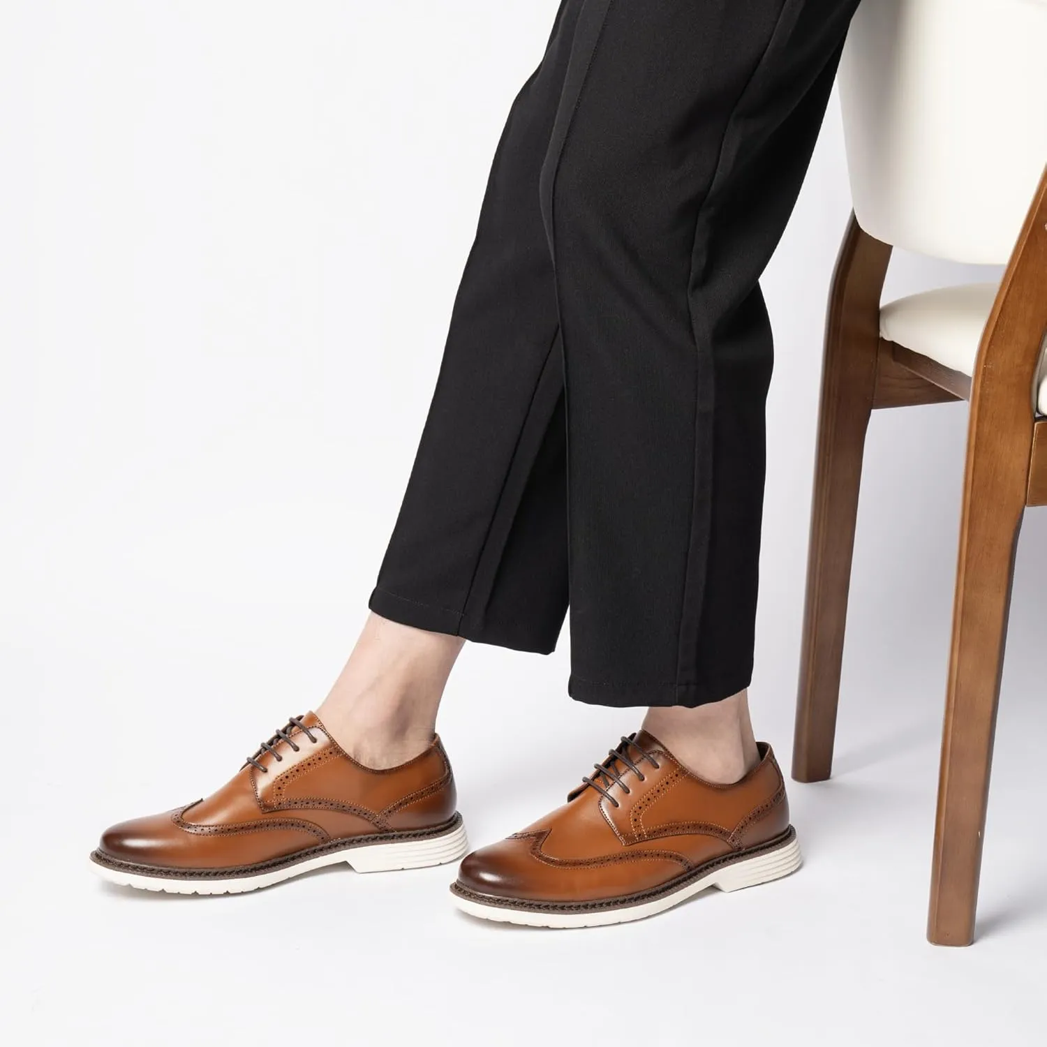 Mens Dress Sneakers Casual Business Derby Oxford Shoes, Classic Round Toe, Wingtip Brogue Design, EVA Outsole, Lightweight and Stylish