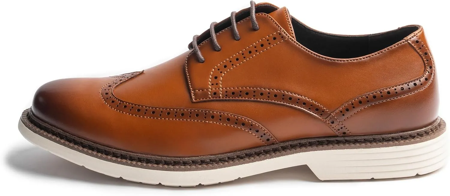 Mens Dress Sneakers Casual Business Derby Oxford Shoes, Classic Round Toe, Wingtip Brogue Design, EVA Outsole, Lightweight and Stylish