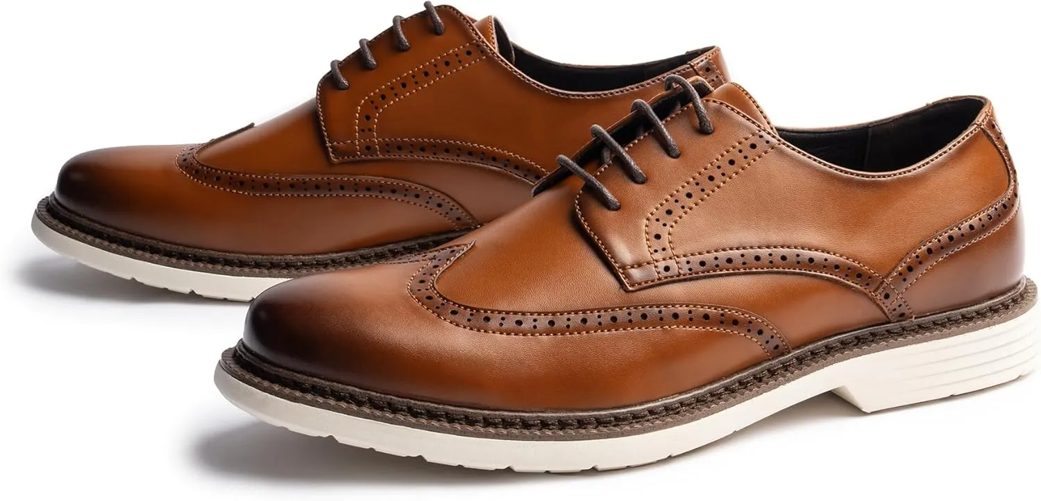 Mens Dress Sneakers Casual Business Derby Oxford Shoes, Classic Round Toe, Wingtip Brogue Design, EVA Outsole, Lightweight and Stylish
