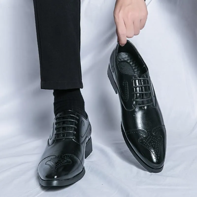 Men's Faux Patent Leather Classic Lace-Up Oxford Shoes for Business, Weddings, and Formal Events