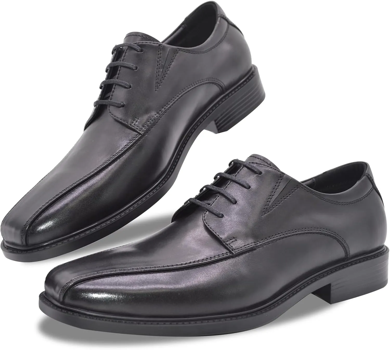 Mens Genuine Leather Dress Shoes Square Toe Formal Business Office Work Lightweight Comfortable Lace-up Oxford Shoes