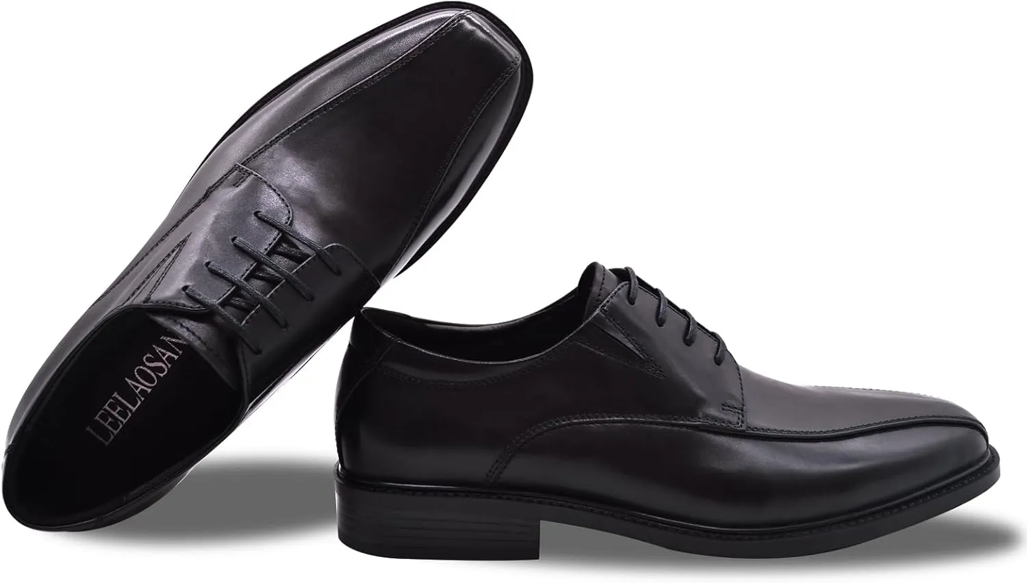Mens Genuine Leather Dress Shoes Square Toe Formal Business Office Work Lightweight Comfortable Lace-up Oxford Shoes