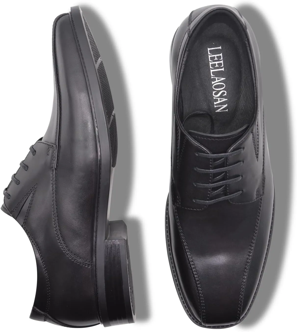 Mens Genuine Leather Dress Shoes Square Toe Formal Business Office Work Lightweight Comfortable Lace-up Oxford Shoes