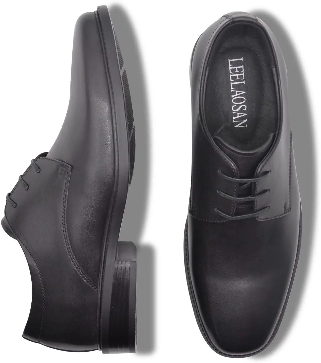 Mens Genuine Leather Dress Shoes Square Toe Formal Business Office Work Lightweight Comfortable Lace-up Oxford Shoes