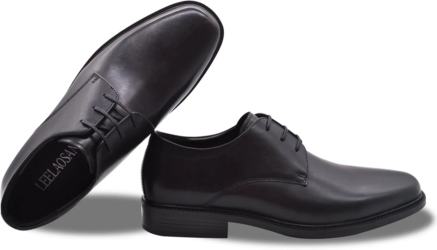 Mens Genuine Leather Dress Shoes Square Toe Formal Business Office Work Lightweight Comfortable Lace-up Oxford Shoes