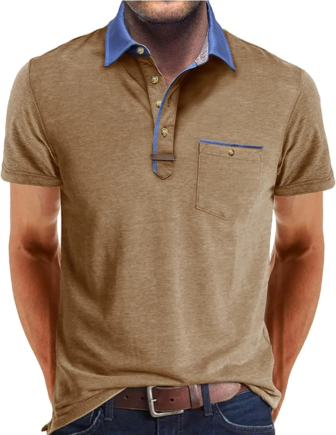 Mens Golf Polo Shirts Short Sleeve Moisture Wicking Cotton Golf Shirt Athletic Fashion Raglan Collared Pique T-Shirts