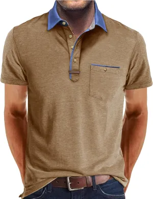 Mens Golf Polo Shirts Short Sleeve Moisture Wicking Cotton Golf Shirt Athletic Fashion Raglan Collared Pique T-Shirts