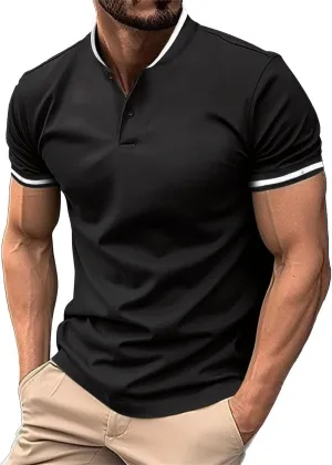 Mens Henley Shirts Short Sleeve Casual Summer Muscle Slim Fit V Neck T Shirts Stylish Button Down Big and Tall Gym Tshirts