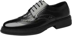 Men's Leather Dress Oxford, Brogue Monk Strap, Business Wedding Formal Shoes, Breathable Lace-up Casual Shoes for Men