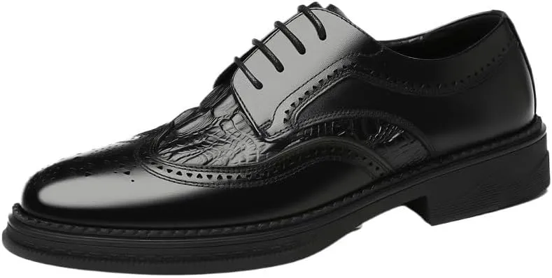 Men's Leather Dress Oxford, Brogue Monk Strap, Business Wedding Formal Shoes, Breathable Lace-up Casual Shoes for Men