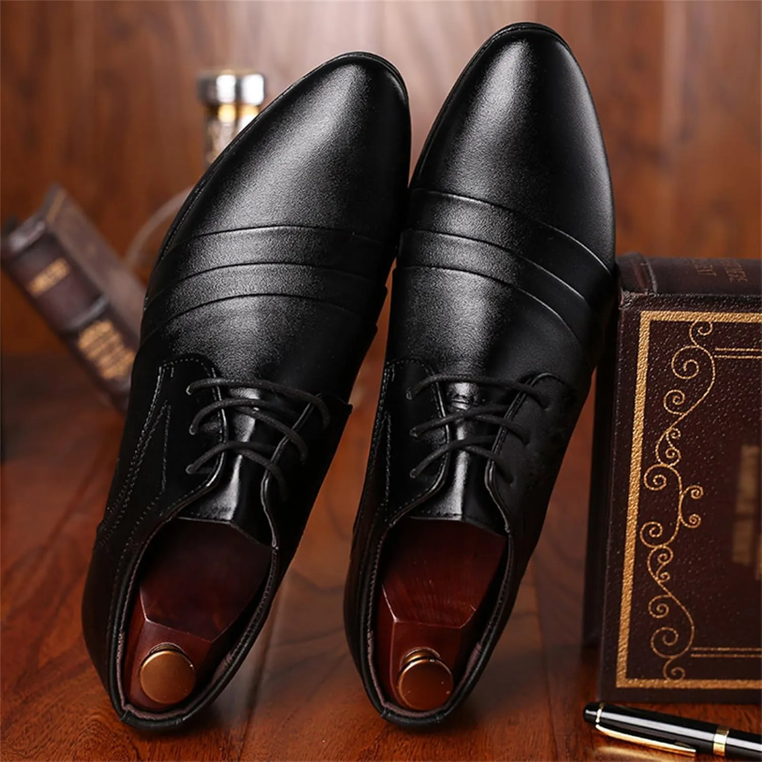 Mens Modern Leather Oxford Business Formal Tuxedo Lace Up Dress Shoes for Men