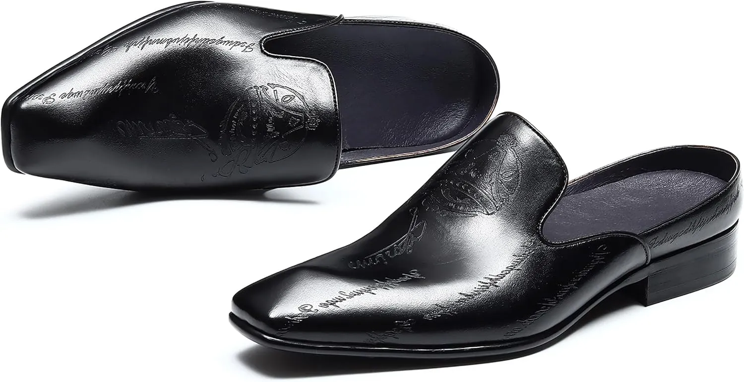 Mens Mules Sandals Formal Dress Loafers Leather Clogs Business Casual Open Back Slippers Outside Slip On Comfort Summer Shoes for Men