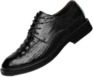 Men's Oxford Dress Shoes Lace-up Pointed Toe Genuine Leather Fashion Shoes with Crocodile Prints for Wedding, Party, and Formal Occasions