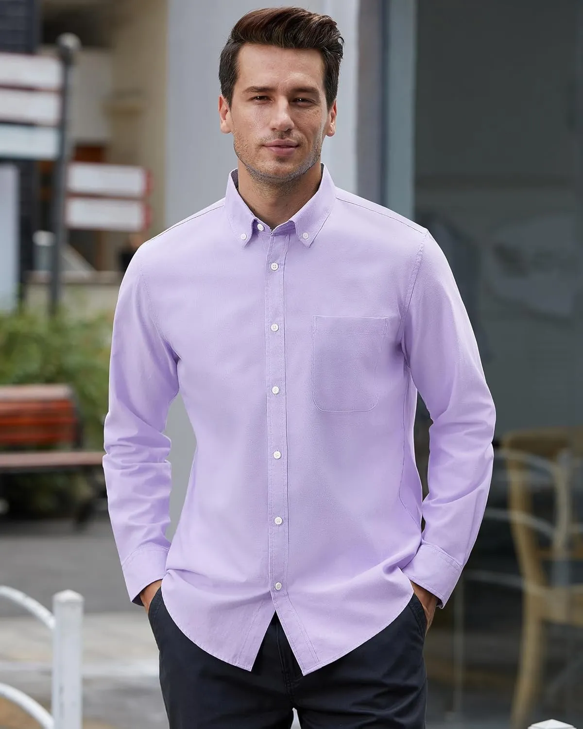 Mens Oxford Shirts Long Sleeve Button Down Shirt Regular Fit Business Casual Dress Shirts