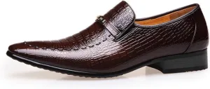 Mens Oxford Shoes Fashion Crocodile Printed Pull-on Pointed-Toe Formal Shoes Business Wedding Dress Shoes for Men