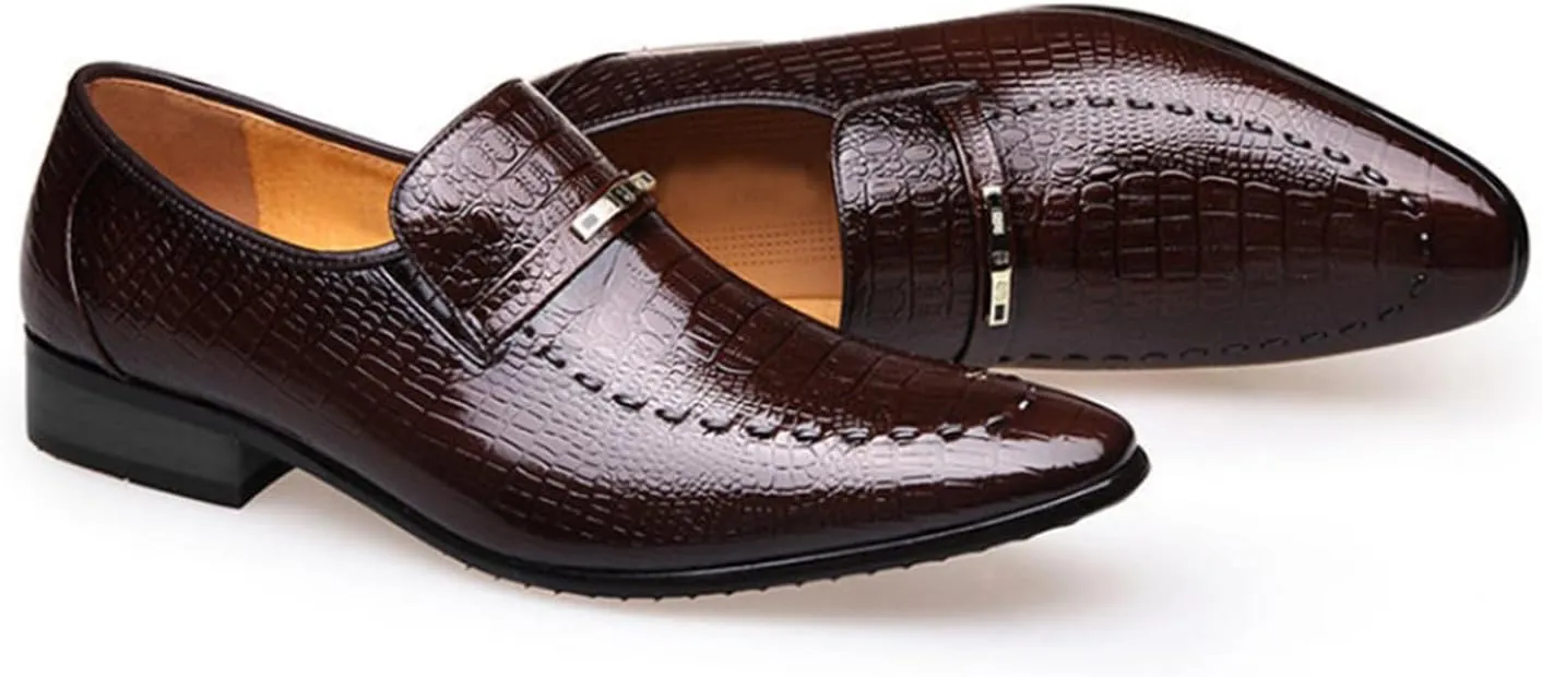 Mens Oxford Shoes Fashion Crocodile Printed Pull-on Pointed-Toe Formal Shoes Business Wedding Dress Shoes for Men